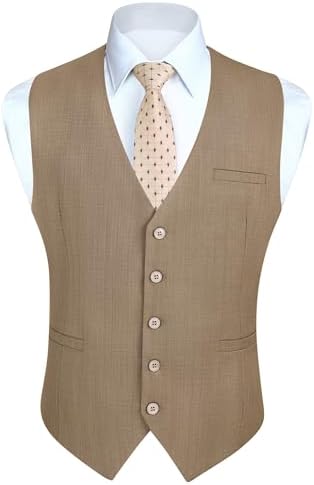 Men’s Plain Formal Waistcoat with V-Neck and Welt Pockets – Classic Buttoned Suit Vest for Weddings and Business Wear