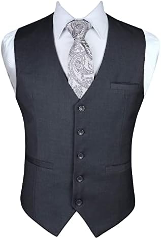 Men’s Plain Formal Waistcoat with V-Neck and Welt Pockets – Classic Buttoned Suit Vest for Weddings and Business Wear