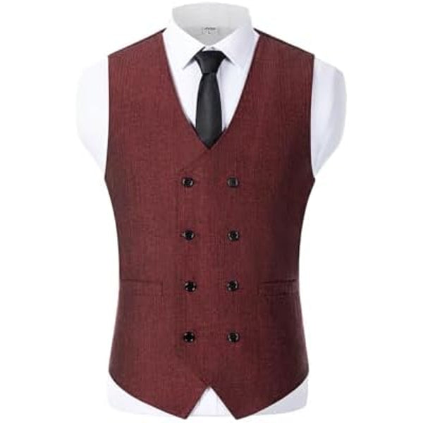 Men’s Double-Breasted Wool Tweed Waistcoat with V-Neck – Vintage Tailored Suit Vest for Weddings and Groomsmen
