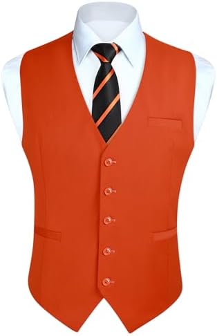 Men’s Plain Formal Waistcoat with V-Neck and Welt Pockets – Classic Buttoned Suit Vest for Weddings and Business Wear