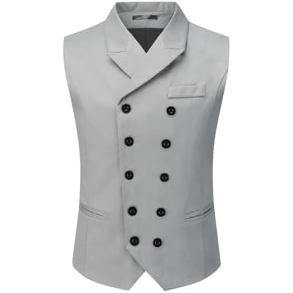 Men’s Double-Breasted Suit Waistcoat with Notched Lapels – Regular Fit Formal Style