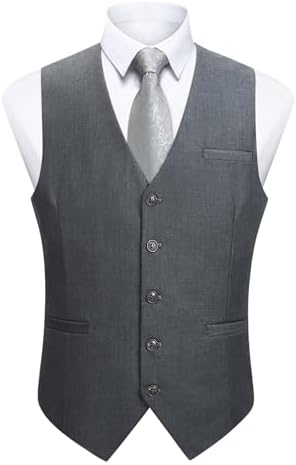 Men’s Plain Formal Waistcoat with V-Neck and Welt Pockets – Classic Buttoned Suit Vest for Weddings and Business Wear