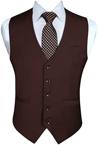 Men’s Plain Formal Waistcoat with V-Neck and Welt Pockets – Classic Buttoned Suit Vest for Weddings and Business Wear