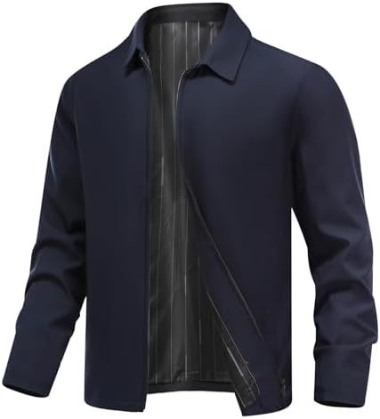 Men’s Lightweight Collared Zip Jacket – Minimalist Shirt-Collar Transitional Layer with Clean Straight-Cut Silhouette for Spring Autumn Travel Weekend Smart Casual and Everyday City Wear