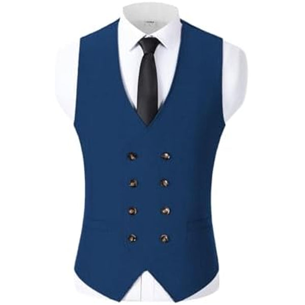 Men’s Double-Breasted Wool Tweed Waistcoat with V-Neck – Vintage Tailored Suit Vest for Weddings and Groomsmen