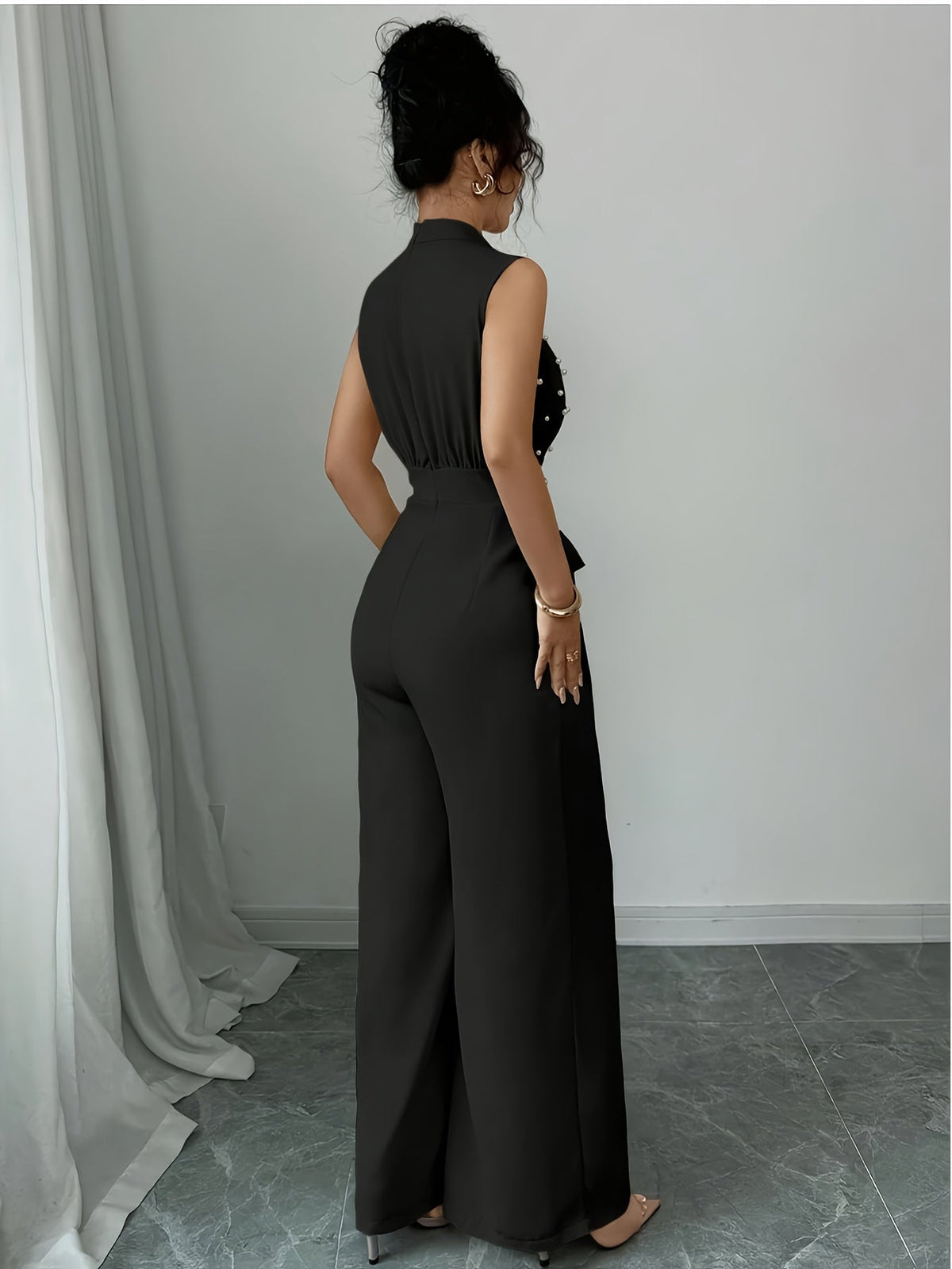 Women's Wide Leg Jumpsuit with Embellished Bodice