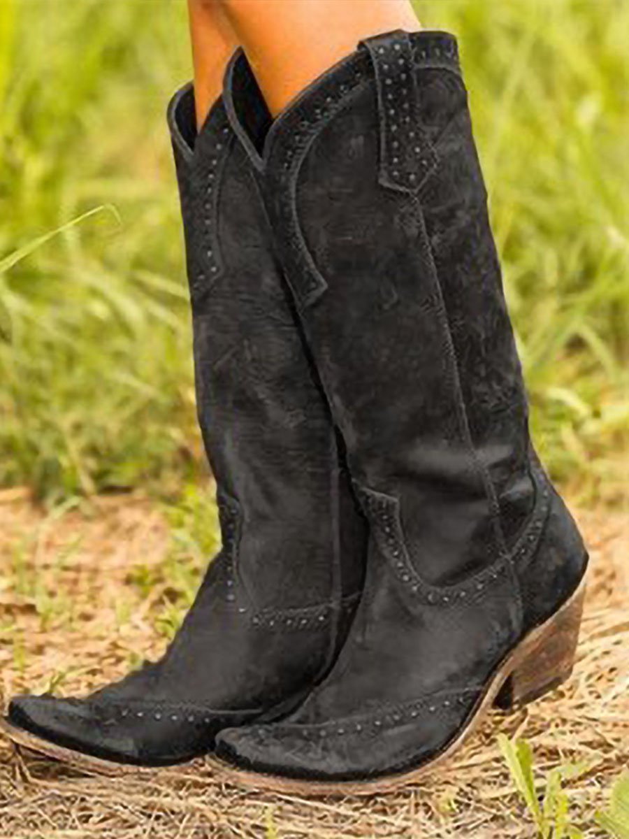 Women's Knee High Cowboy Boots | Studded Suede Western Boots