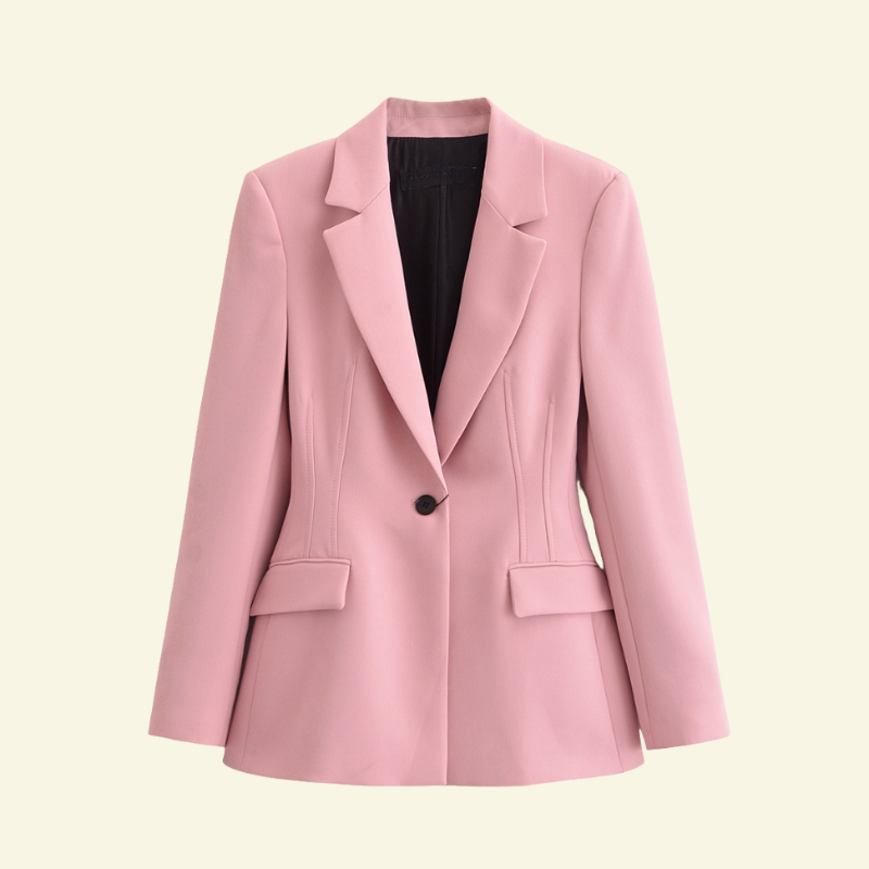 Women’s Tailored Single-Breasted Blazer with Notch Lapels and Flap Pockets – Elegant Satin Finish Jacket for Office and Evening Wear