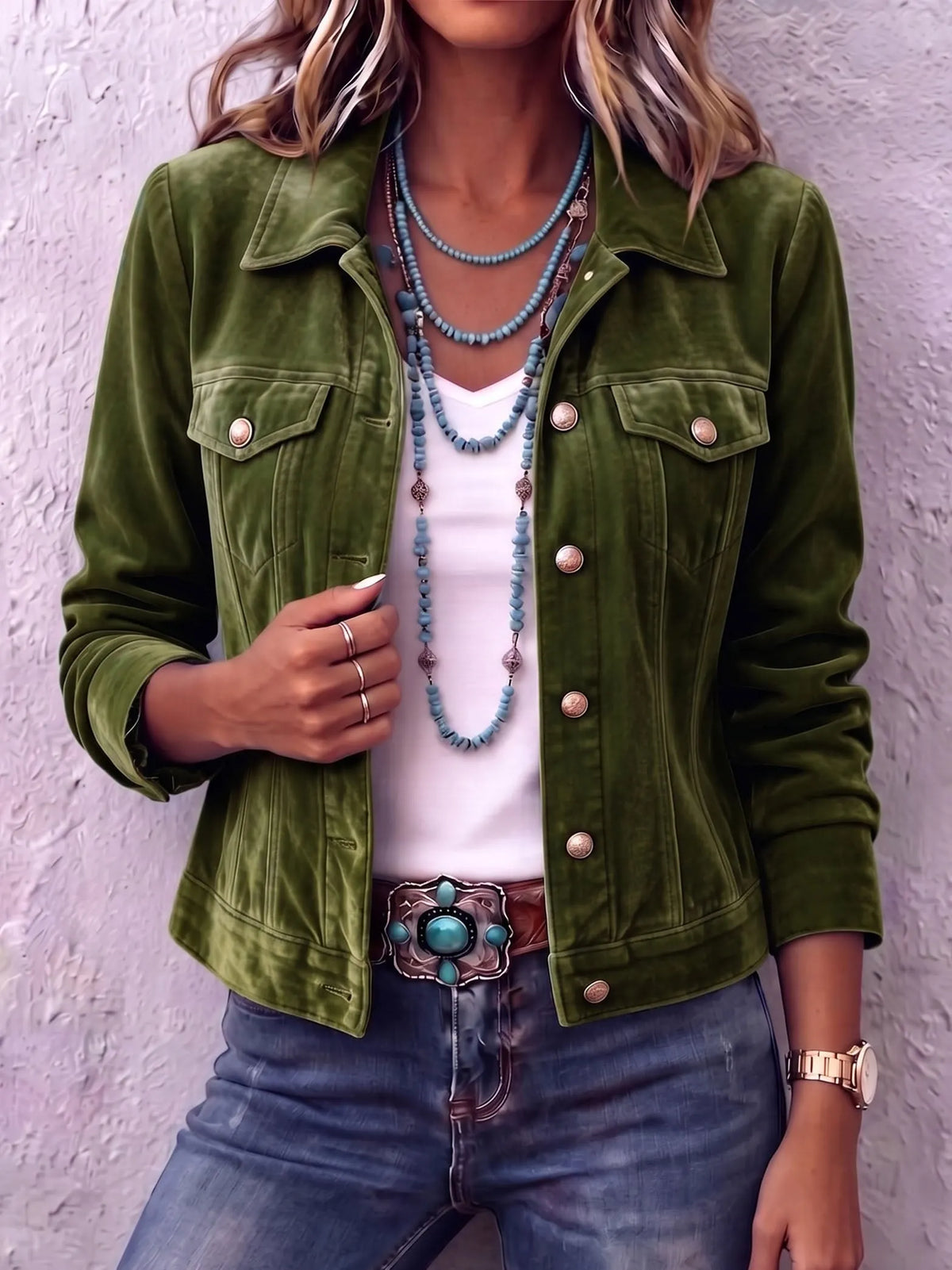 Amandria - Vintage Wash Button Long Sleeve Jacket