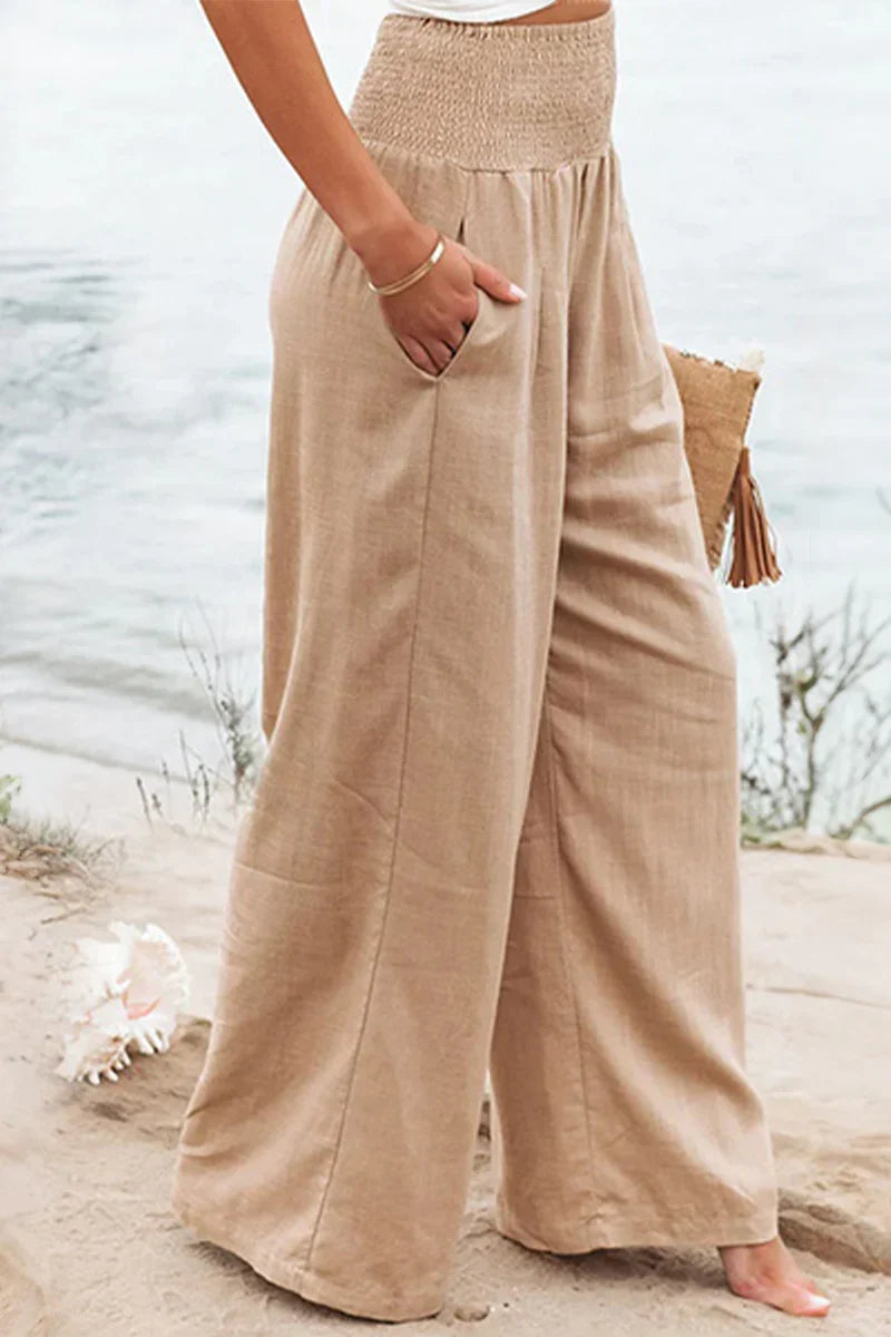 Women's High Waisted Wide Leg Linen Palazzo Trousers