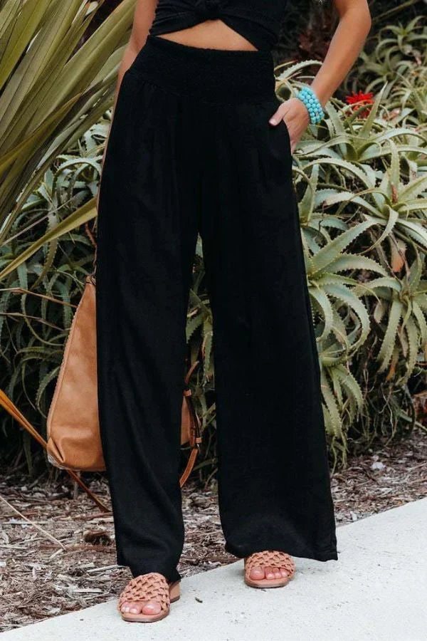 Women's High Waisted Wide Leg Linen Palazzo Trousers