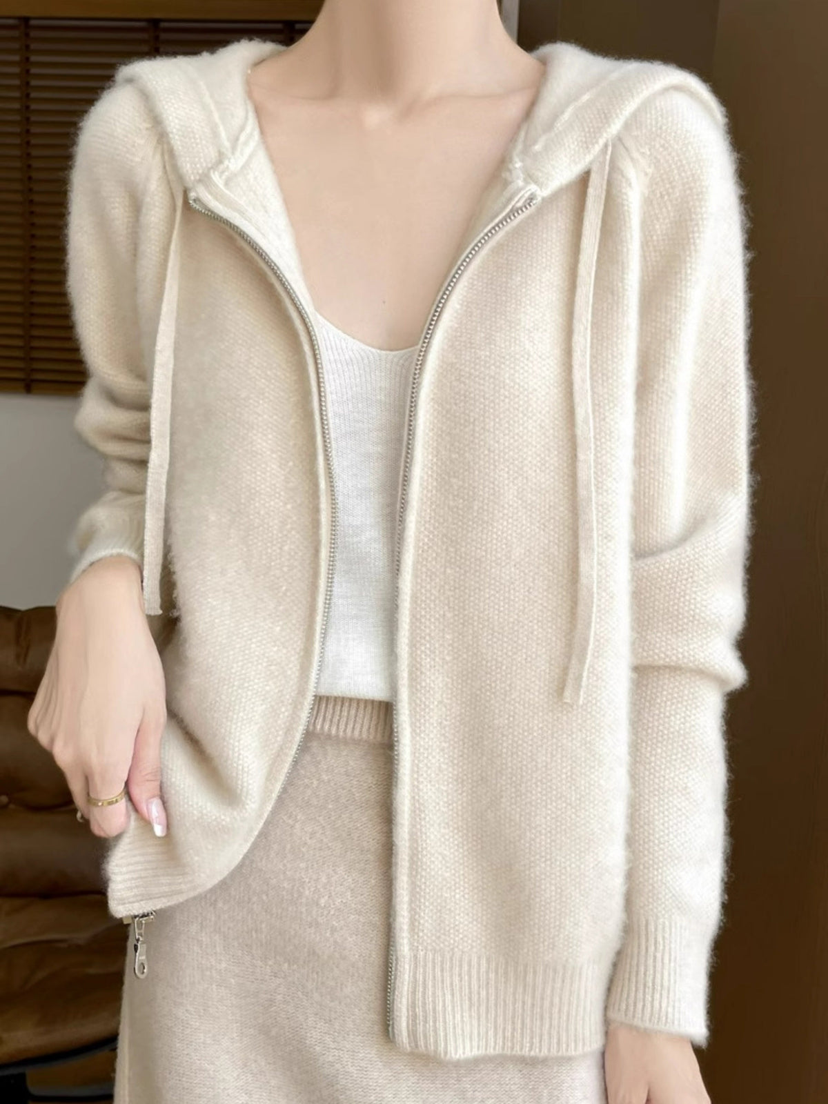Bianca | Hooded Zip Up Oversized Knit Cardigan