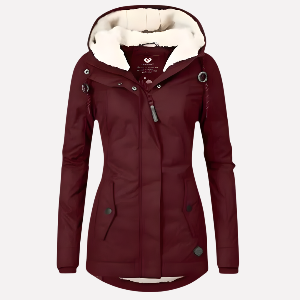 Women's Hooded Winter Coat with Sherpa Lining and Zip Front