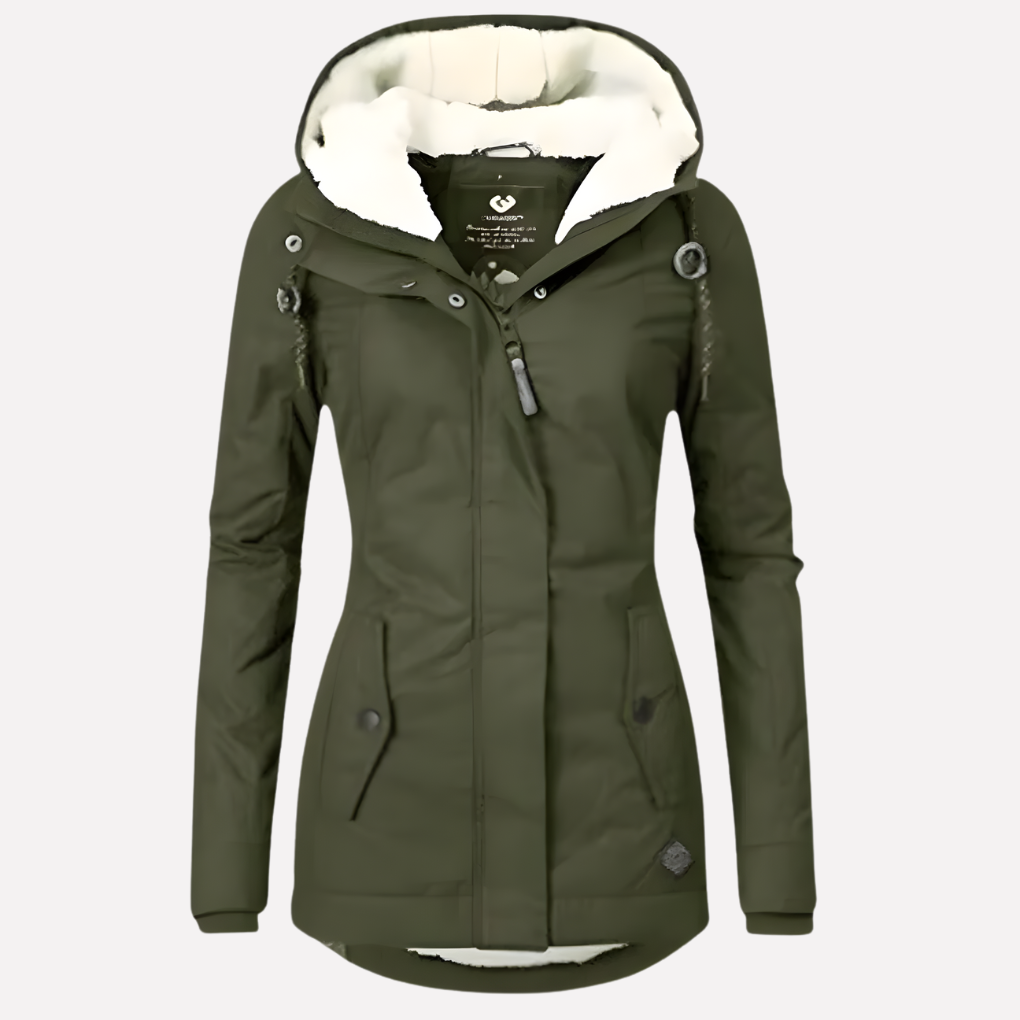 Women's Hooded Winter Coat with Sherpa Lining and Zip Front