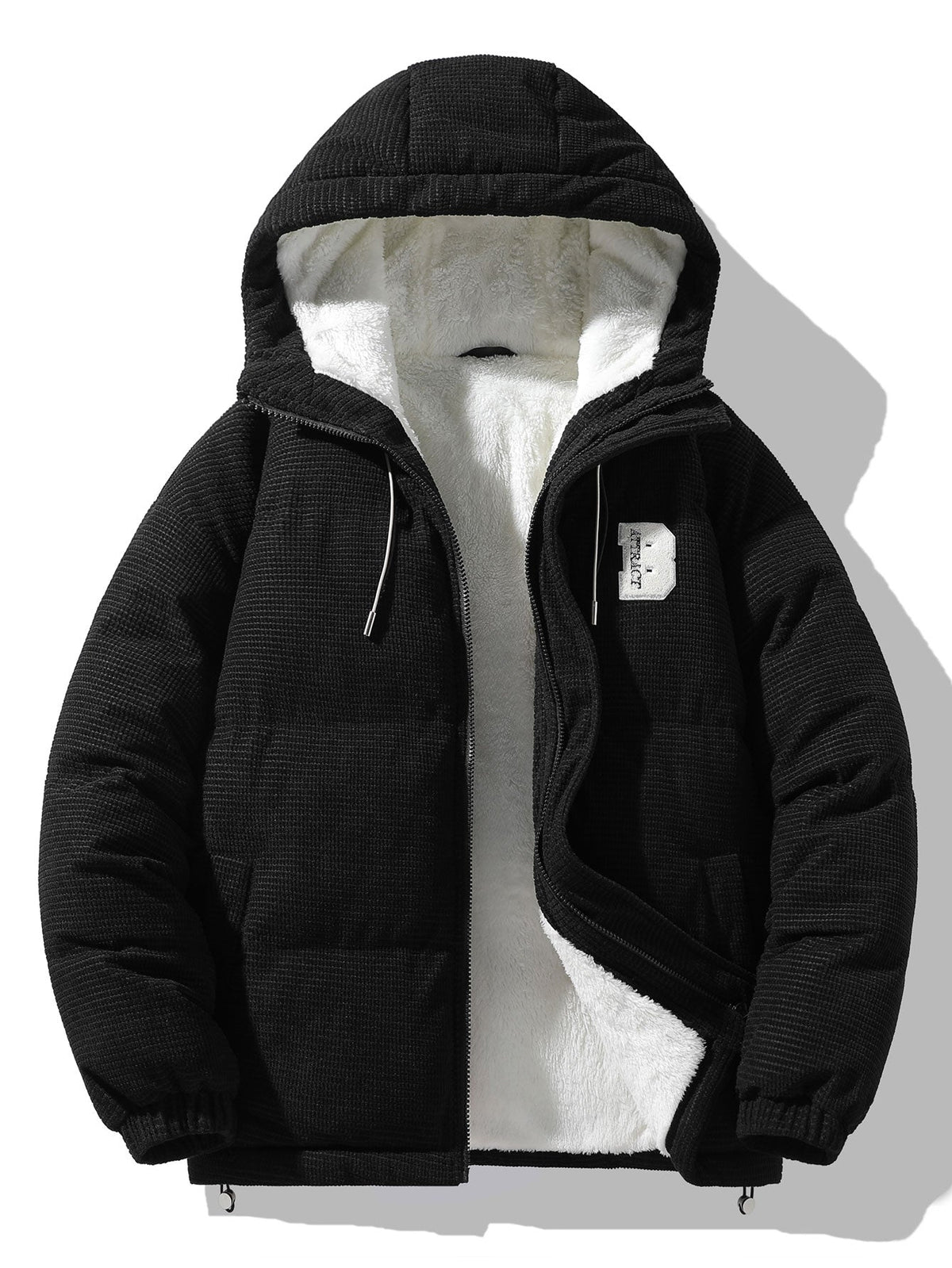 Men's Hooded Corduroy Puffer Jacket – Plush Teddy Fleece Lining with Padded Sleeves for Autumn and Winter