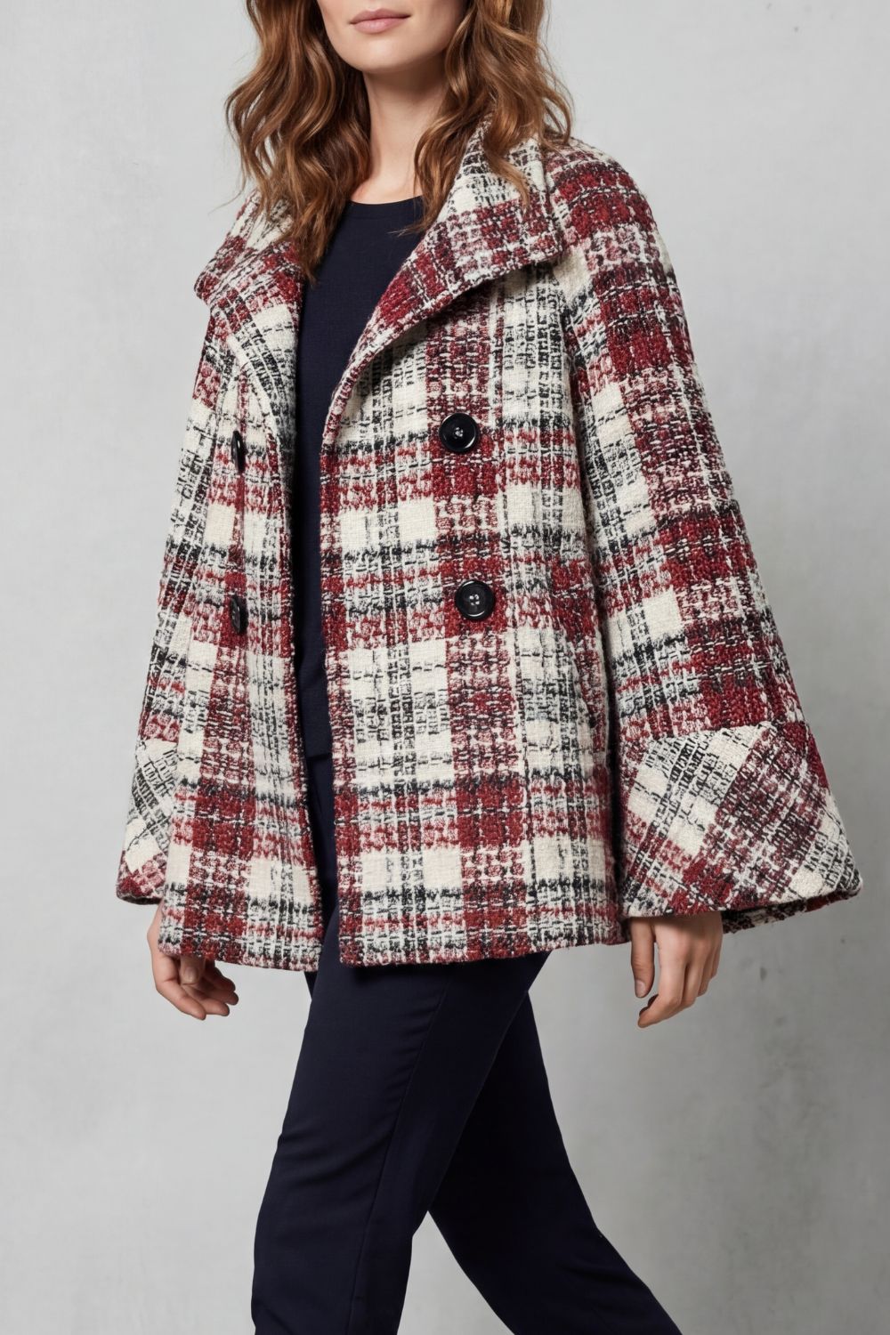 Women’s Check Double-Breasted Funnel Neck Coat