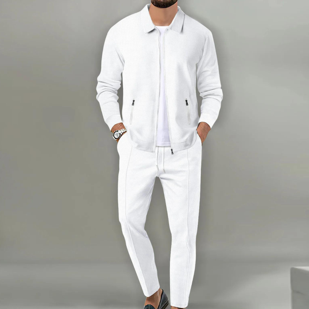Ashford Men's Houndstooth Zip Two Piece Sweat Set