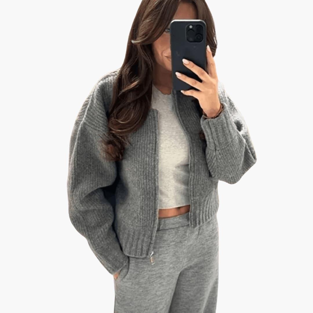 Marisela | Cropped Chunky Knit Zip-Up Front Cardigan