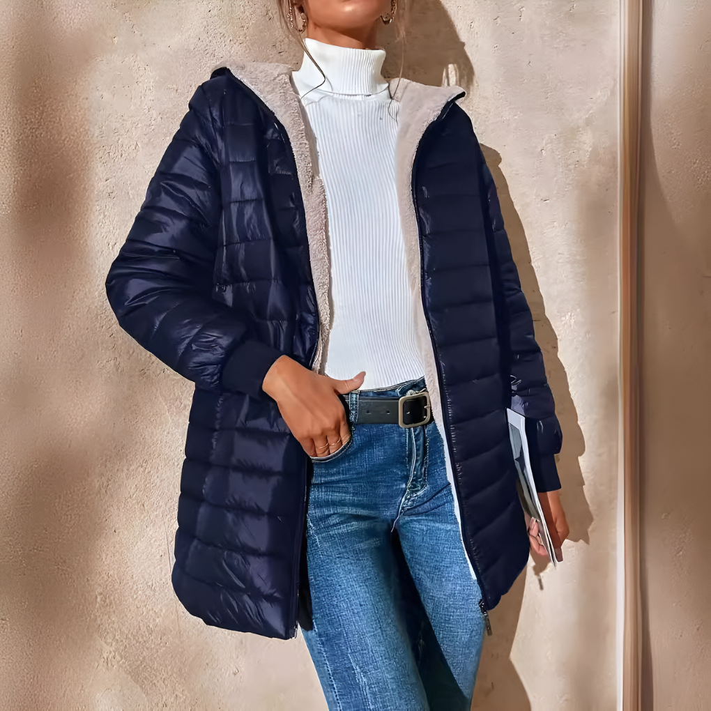 Women's Hooded Quilted Puffer Coat with Fleece Lining