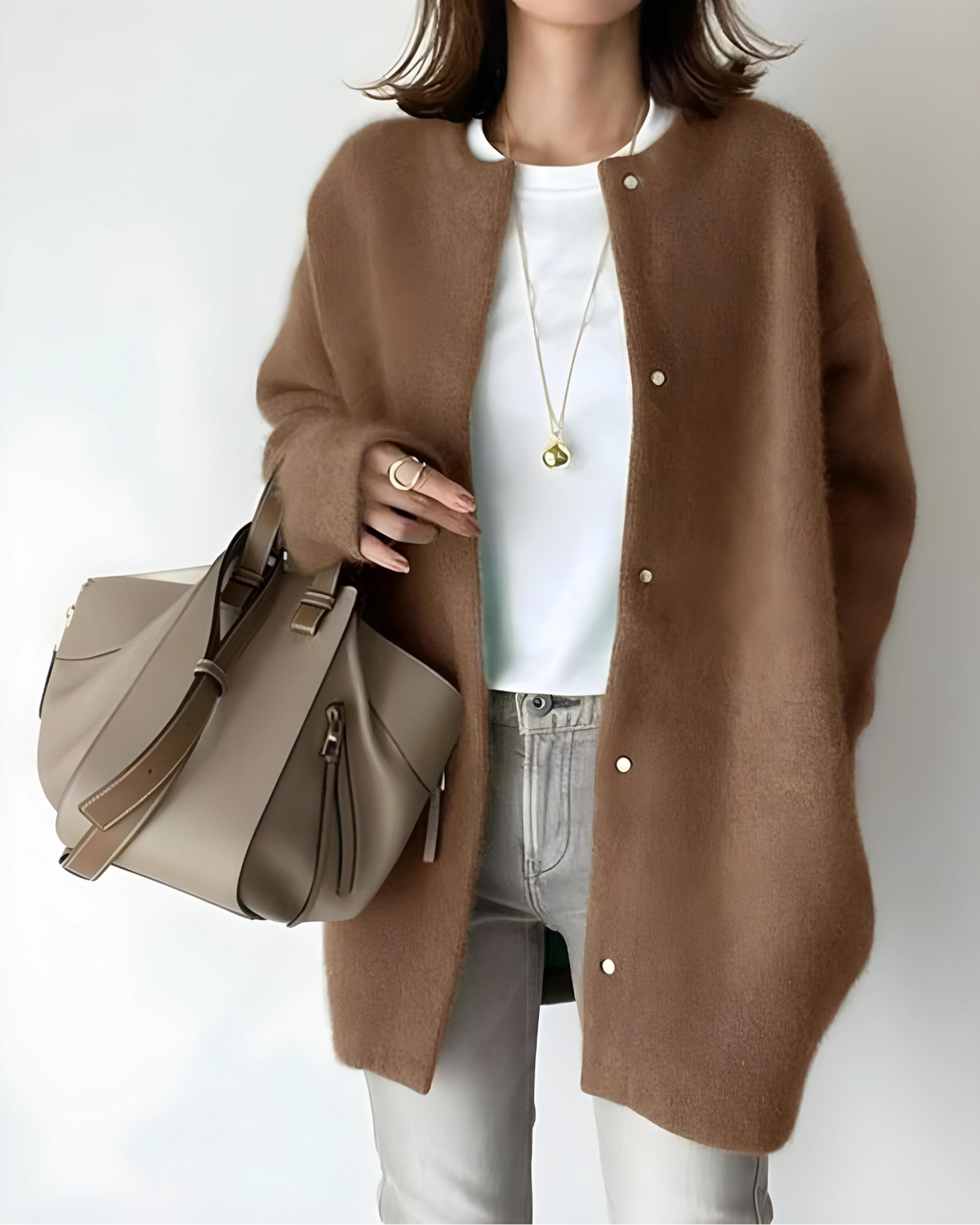 Women's Long Sleeve Knit Cardigan with Snap Button Closure