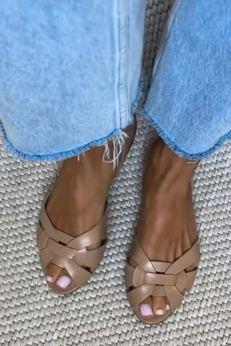 Serafina | Flat Open Toe Woven Nature Sandals