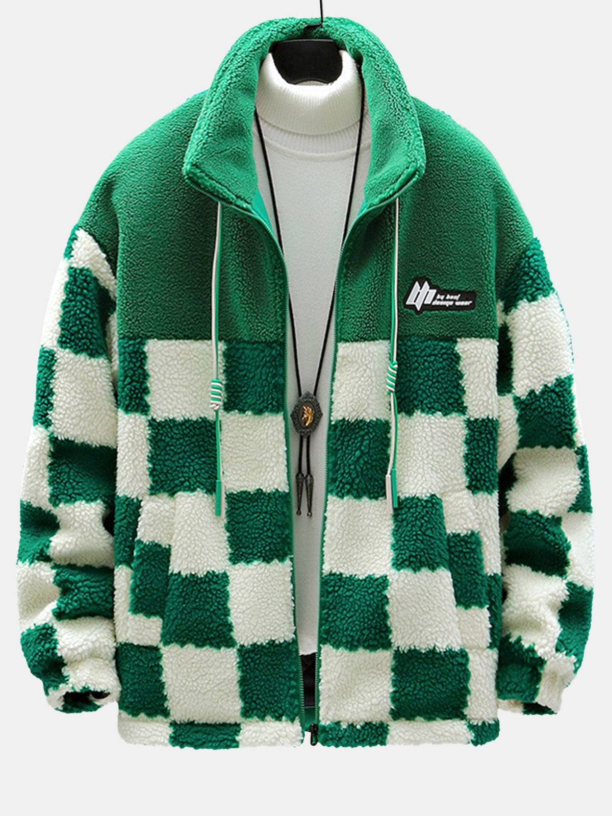 Men's Printed Teddy Fleece Jacket with High Collar – Soft Relaxed Fit Zip-Up Outerwear for Autumn and Winter