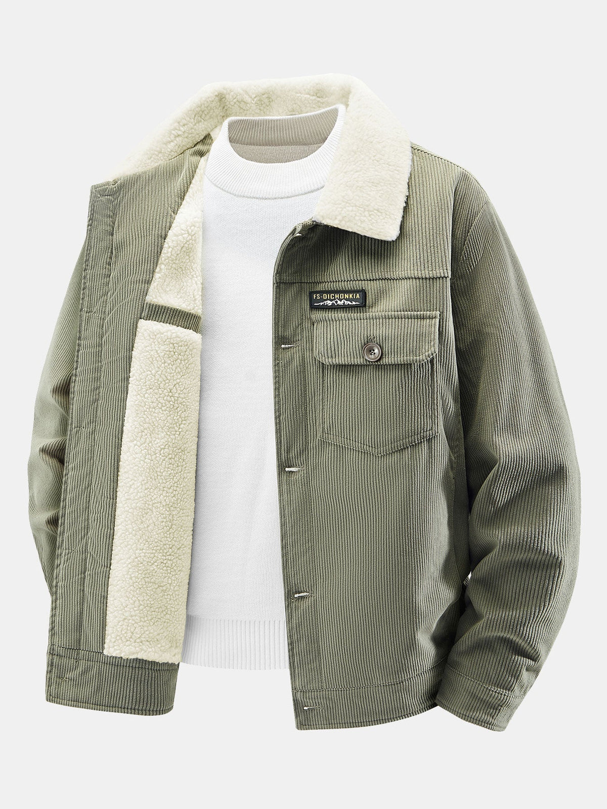 Men's Teddy Fleece-Lined Corduroy Jacket – Warm Button-Up Winter Outerwear with Sherpa Collar and Utility Pockets