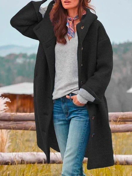 Women's Relaxed Fit Longline Coat with Oversized Lapel Collar – Cosy Casual Outerwear for Autumn and Winter