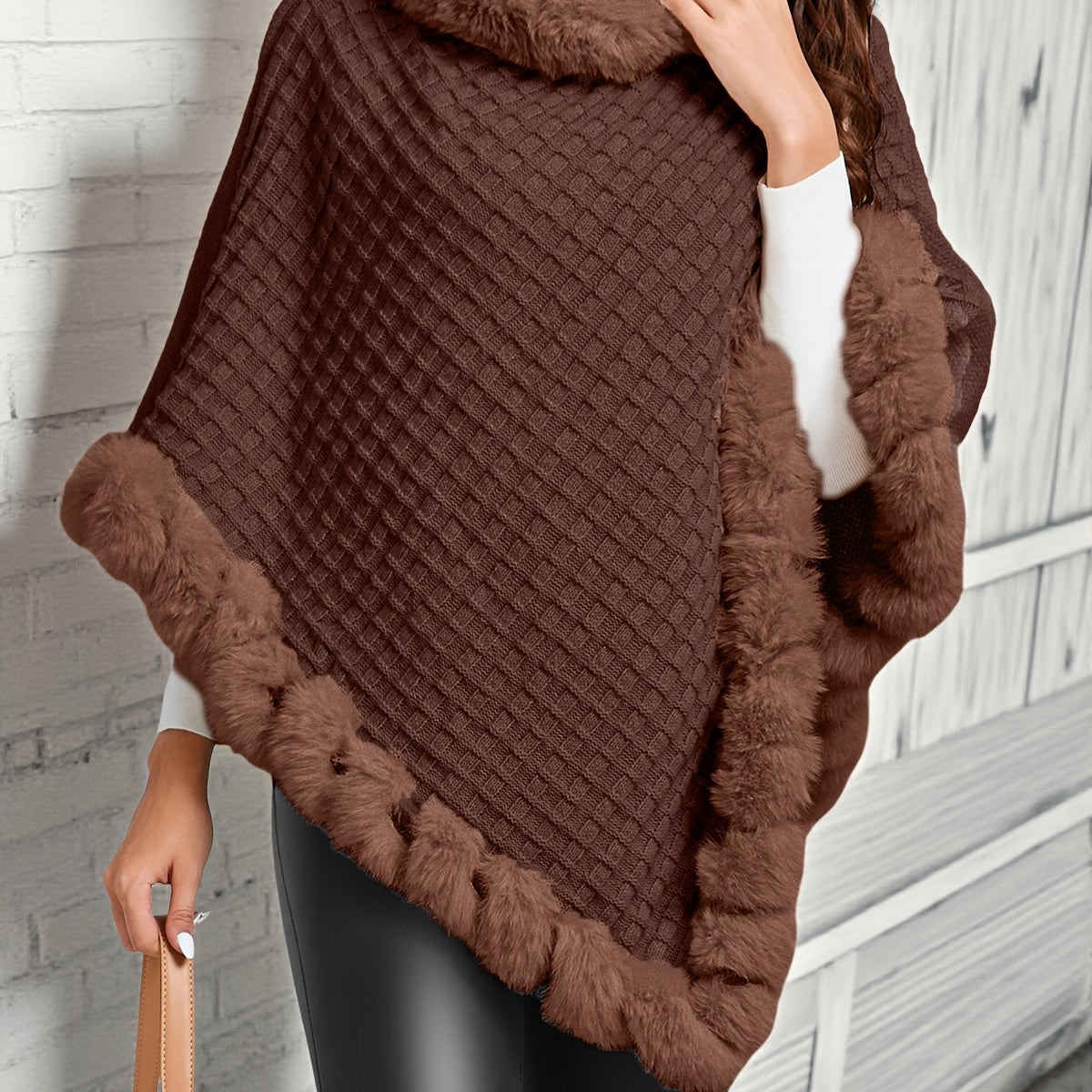 Willow | Fur Trim Knit Winter Wrap Poncho