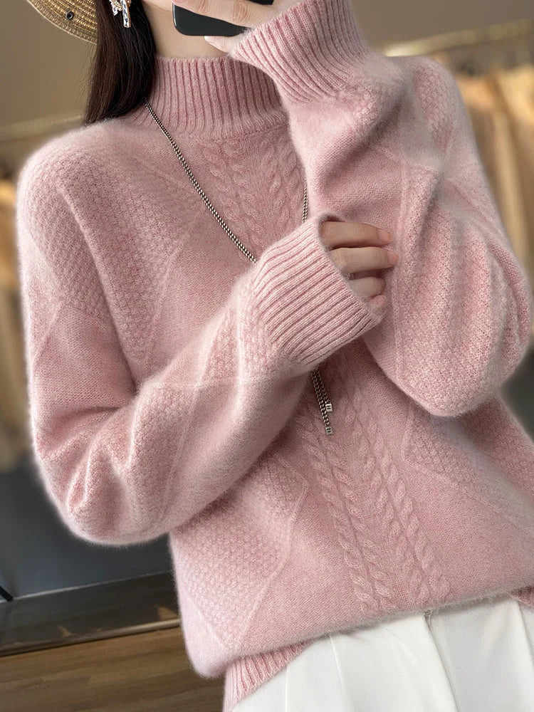 Blakely Cashmere Cable Knit Turtleneck Sweater