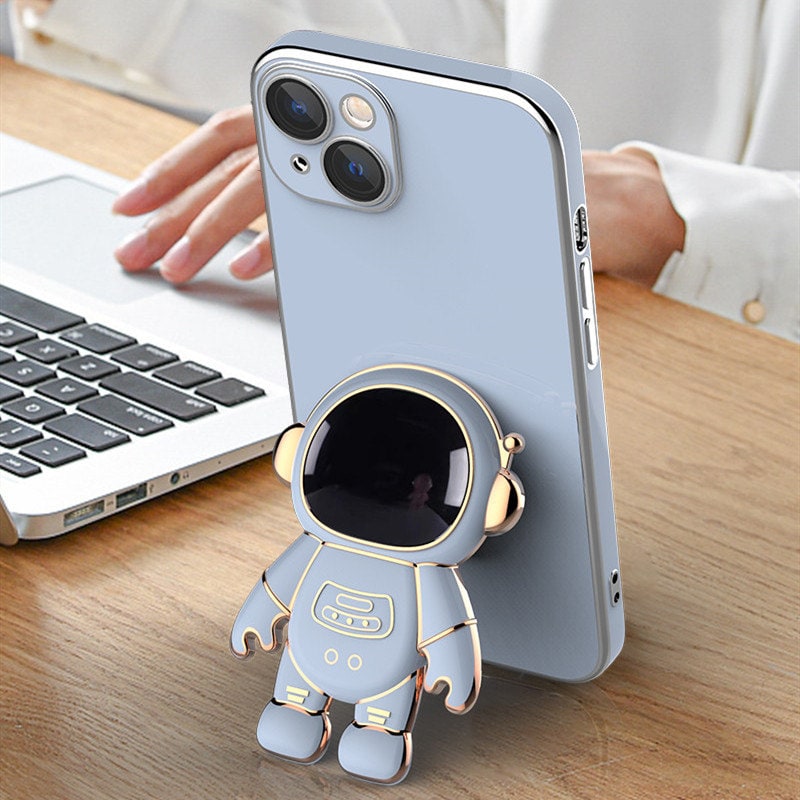3D Astronaut Iphone Case with Electroplated Gold Trim and Kickstand Bracket Magnetic Phone Wallet
