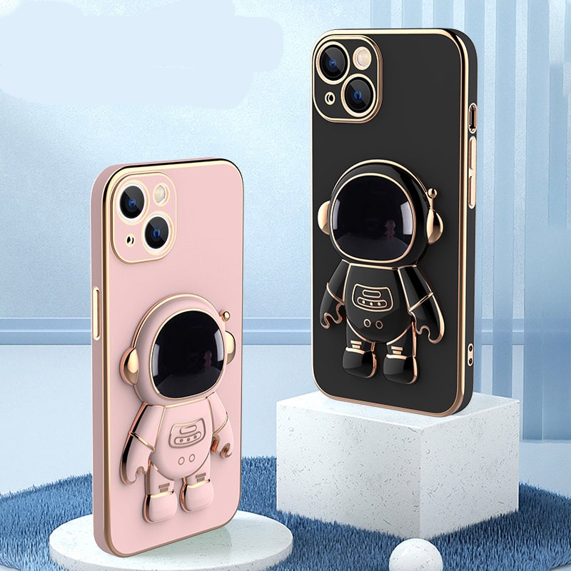 3D Astronaut Iphone Case with Electroplated Gold Trim and Kickstand Bracket Magnetic Phone Wallet