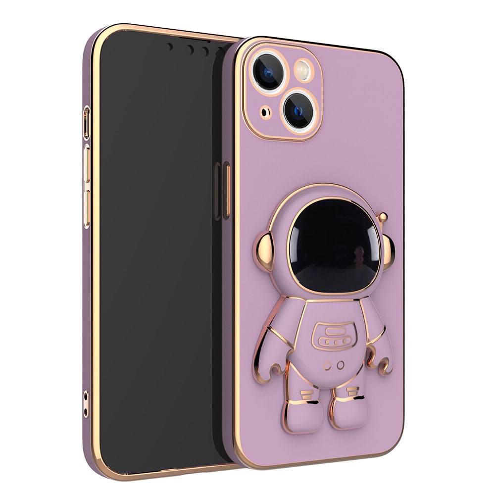 3D Astronaut Iphone Case with Electroplated Gold Trim and Kickstand Bracket Magnetic Phone Wallet