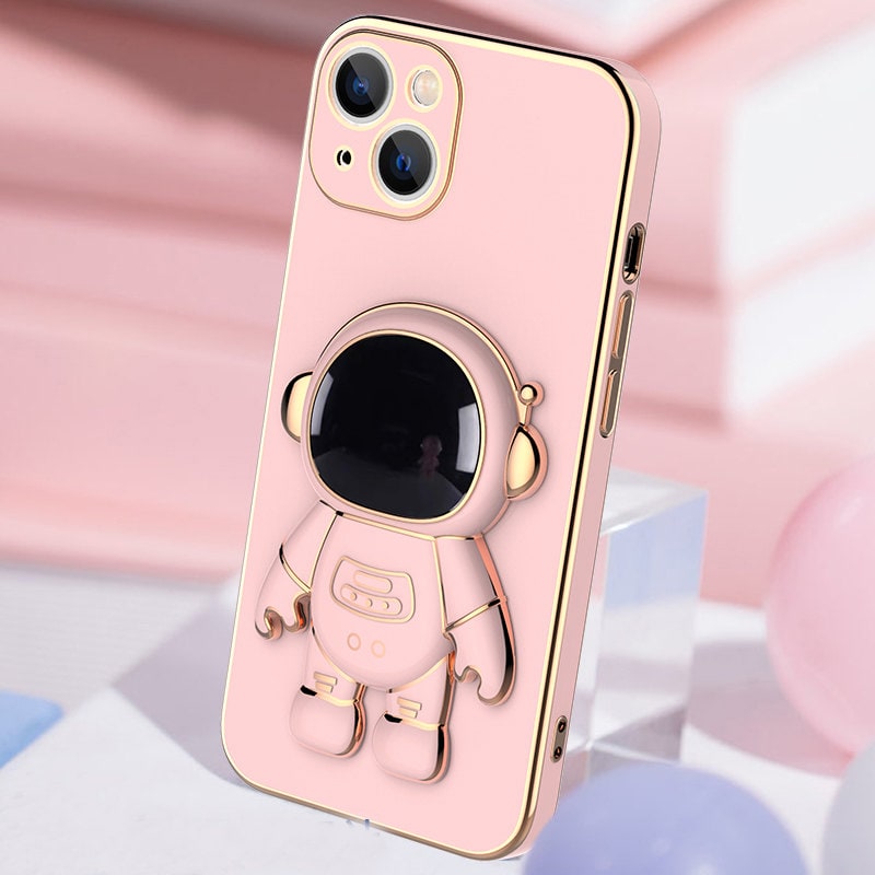 3D Astronaut Iphone Case with Electroplated Gold Trim and Kickstand Bracket Magnetic Phone Wallet