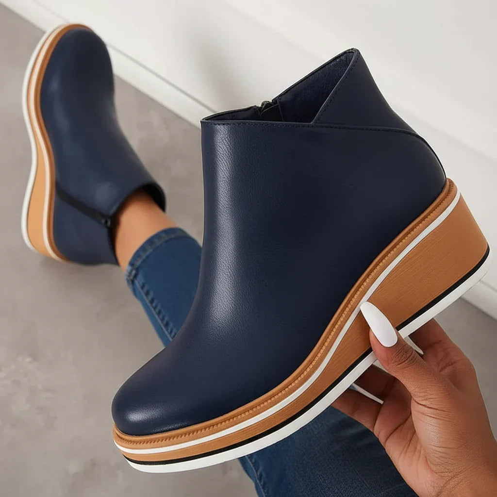 Women's Wedge Ankle Boots with Side Zip and Platform Sole