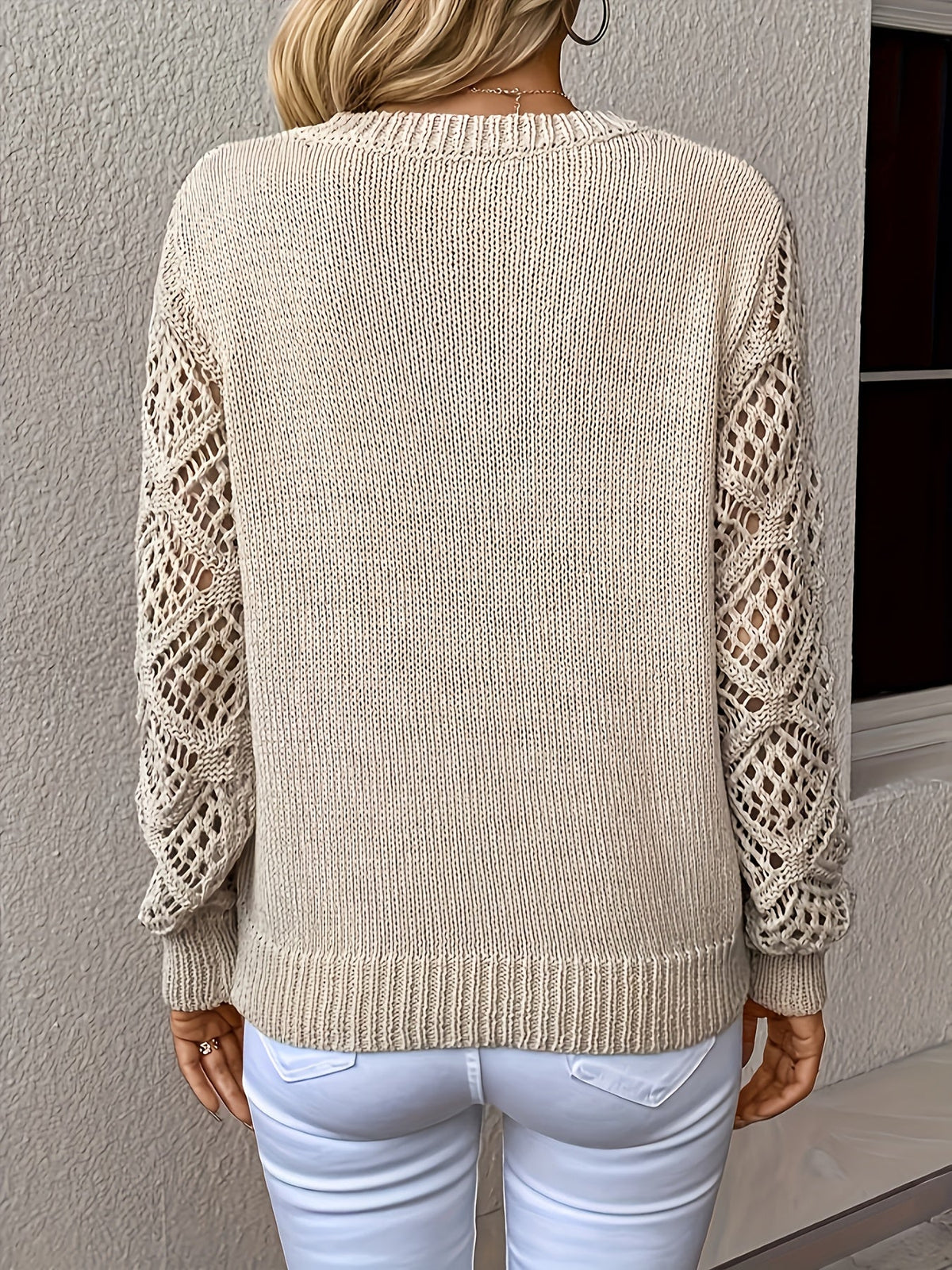 Adelheid | Crochet Sleeve V-Neck Sweater