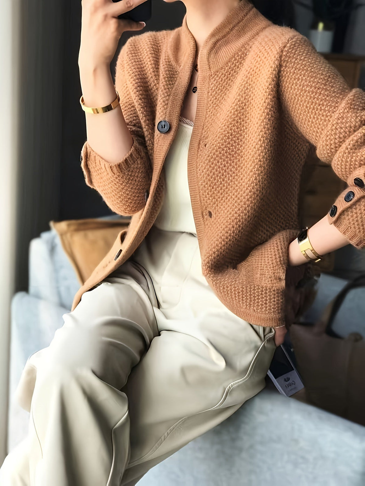 Kit | Textured Knit Stand Collar Cardigan
