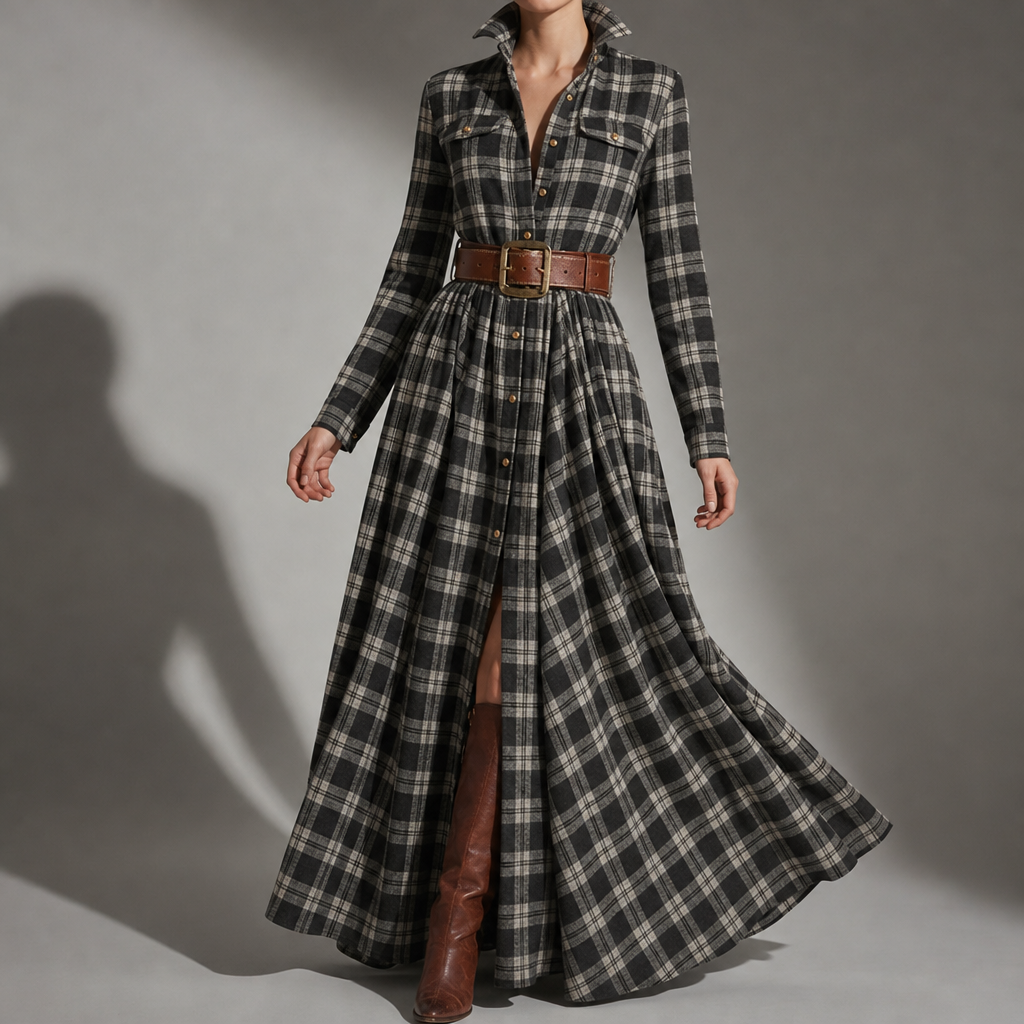 Rabat Plaid Belted Maxi Dress