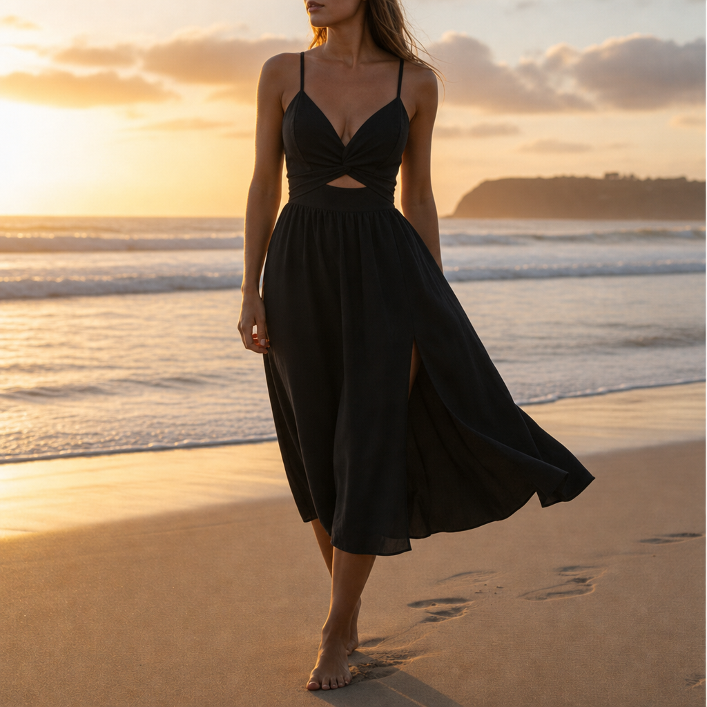 Antiparos Cut-Out Slit Midi Dress