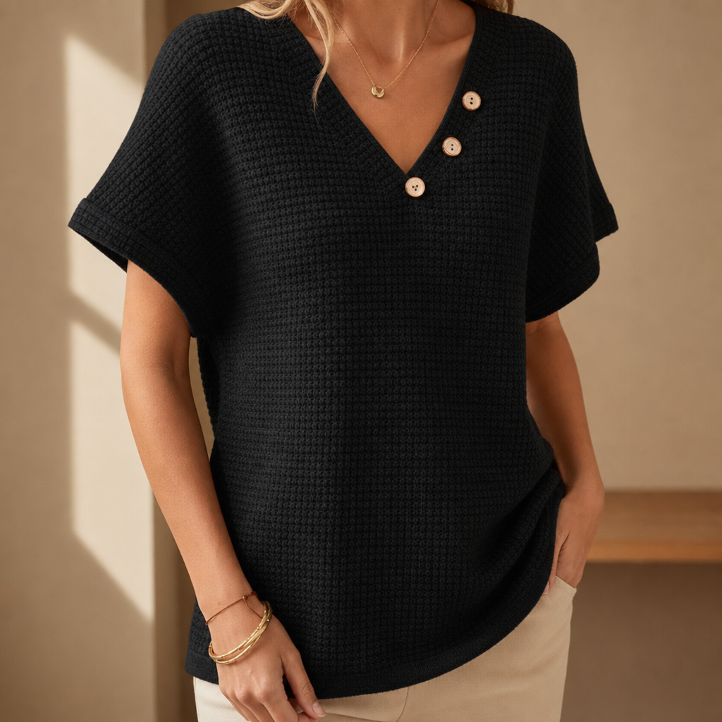 Biot Waffle Knit Button Top