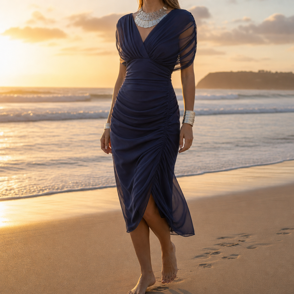 Caceres Ruched Chiffon Midi Dress