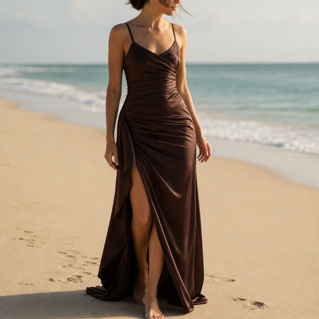 Modica Ruched Satin Maxi Dress