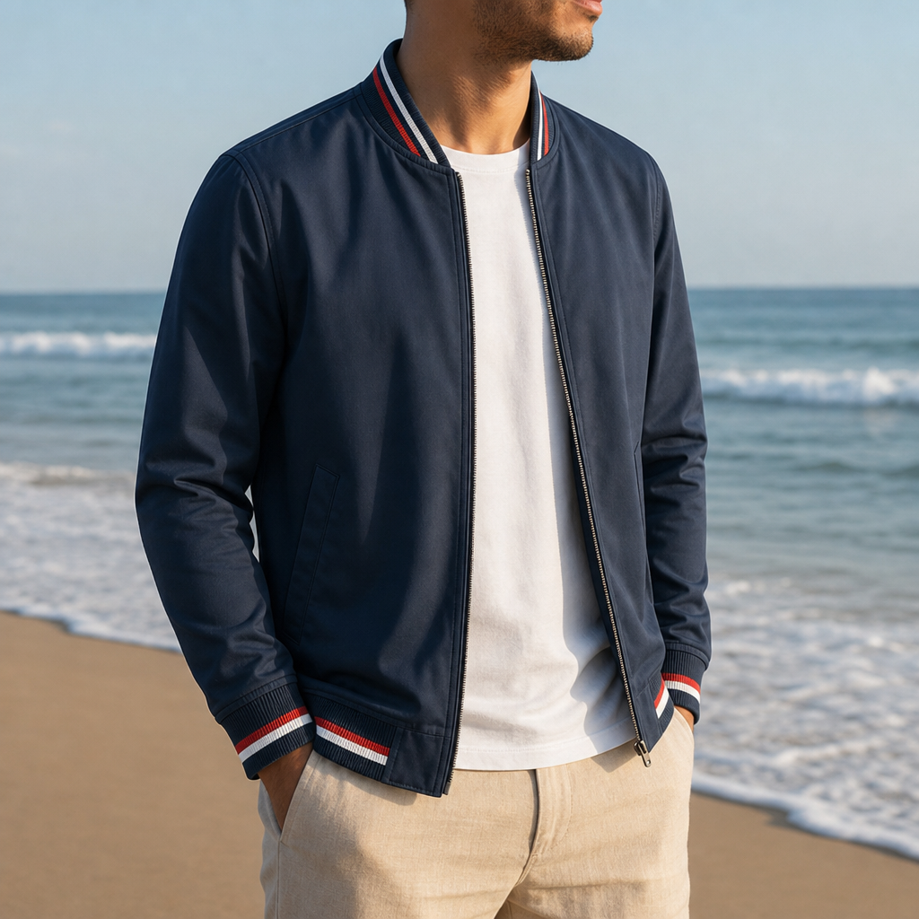 Split Striped Trim Zip Jacket