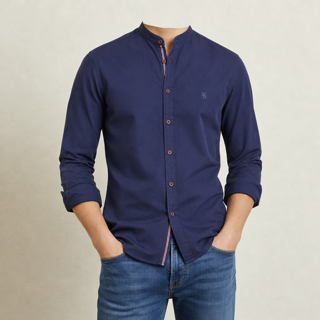 Naxos Band Collar Cotton Shirt