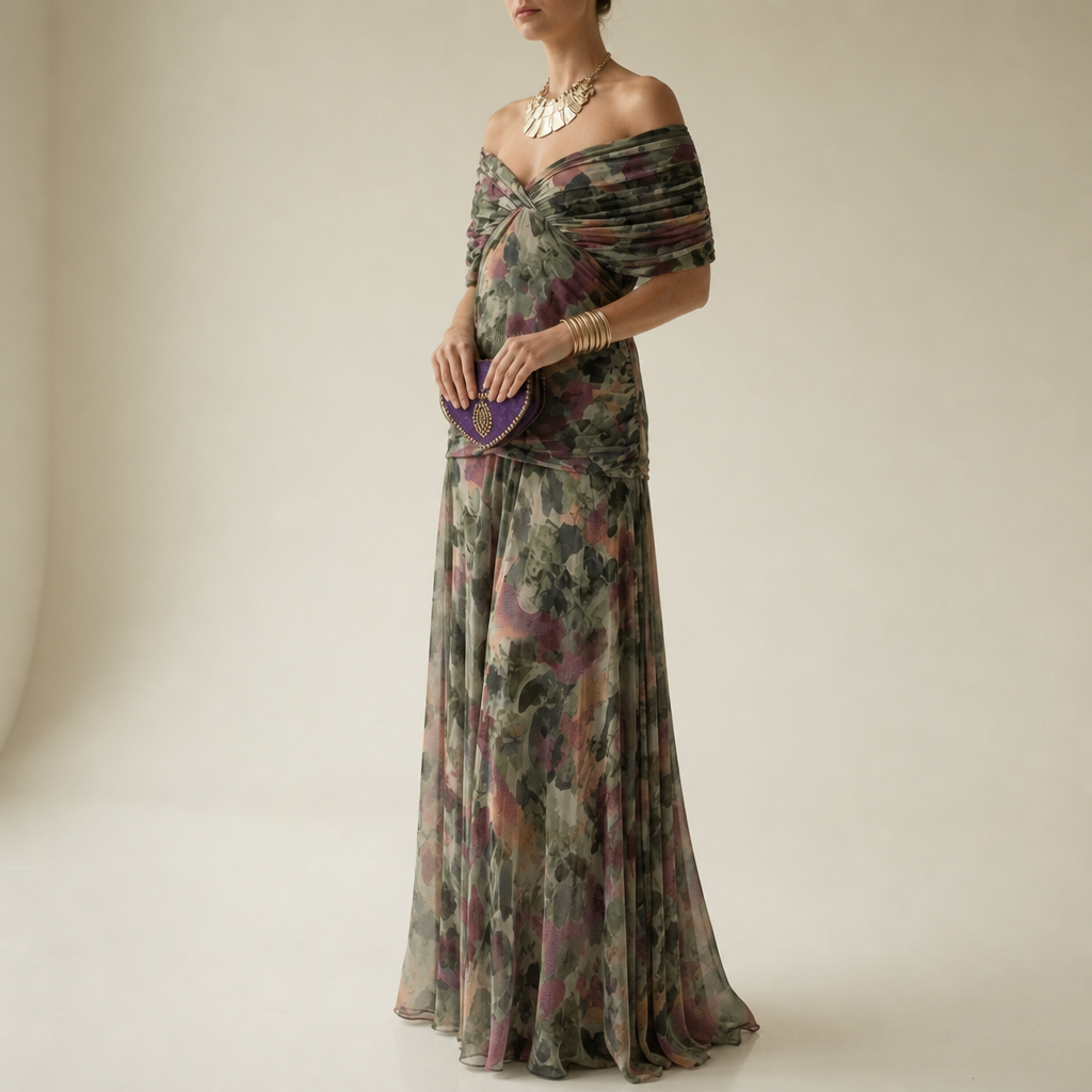 Zakynthos Ruched Chiffon Maxi Dress