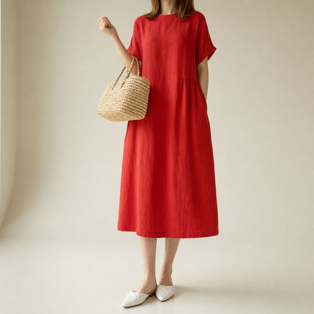 Kalymnos Loose Linen Midi Dress