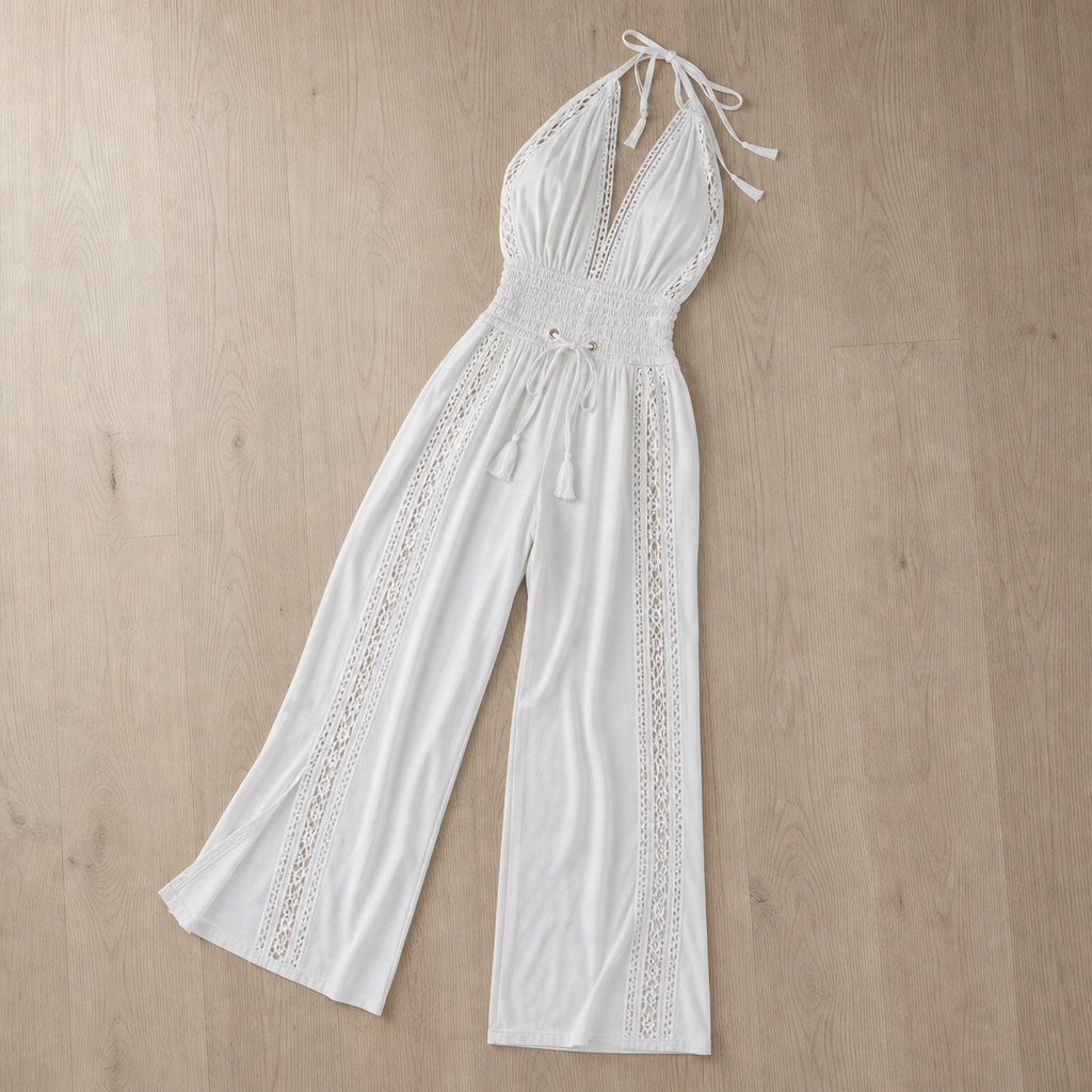 Sitia Lace Panel Halter Jumpsuit