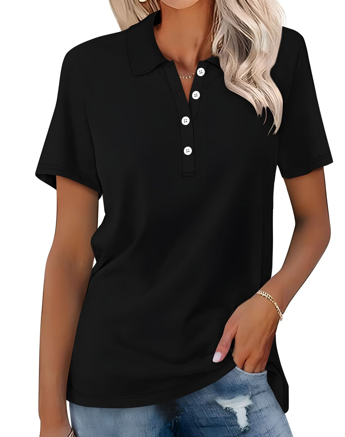 Women's Classic Short Sleeve Polo Shirt – Relaxed Fit Collared Button Neck Top for Smart Casual and Everyday Wear