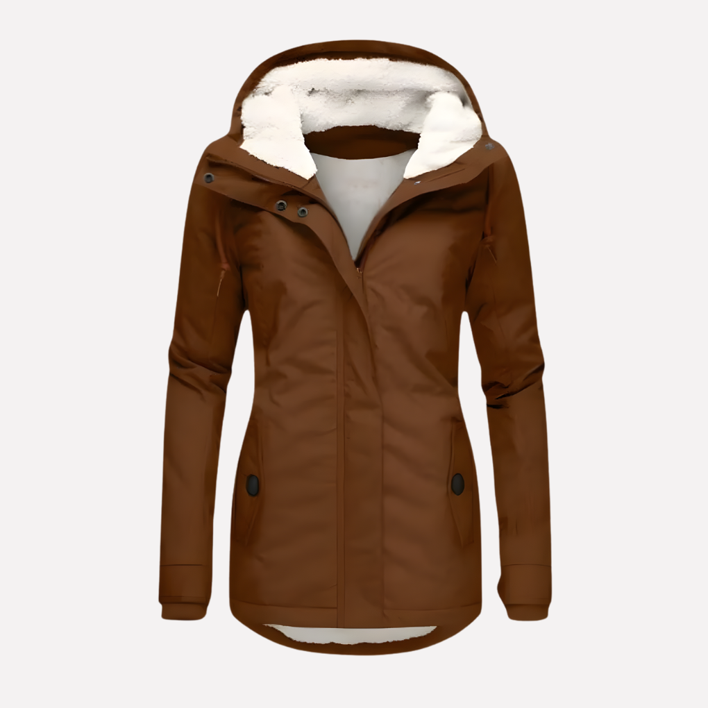Women's Hooded Winter Coat with Sherpa Lining and Zip Front