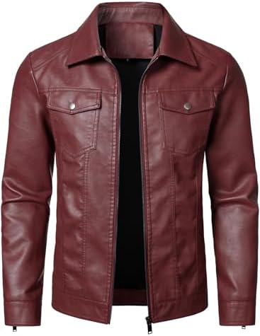 Men’s Lightweight Faux Leather Biker Jacket – Classic Zip-Up Motorcycle Style with Chest Pockets for Casual Everyday Wear